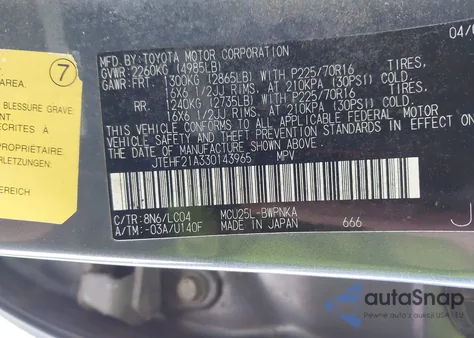 2003 Toyota Highlander Limited V6 z USA, uszkodzony, nr VIN JTEHF21A330143965